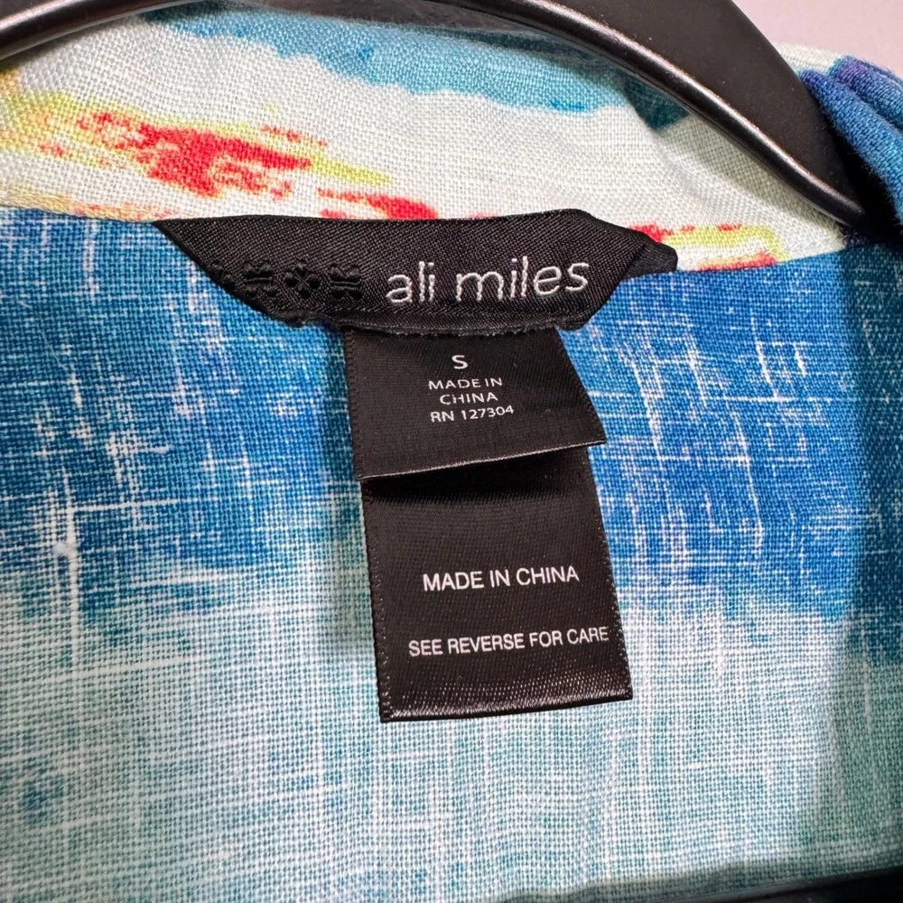 Ali Miles Small Multicolor Linen Button Up Abstract Print Button Front Shirt - Picture 4 of 6